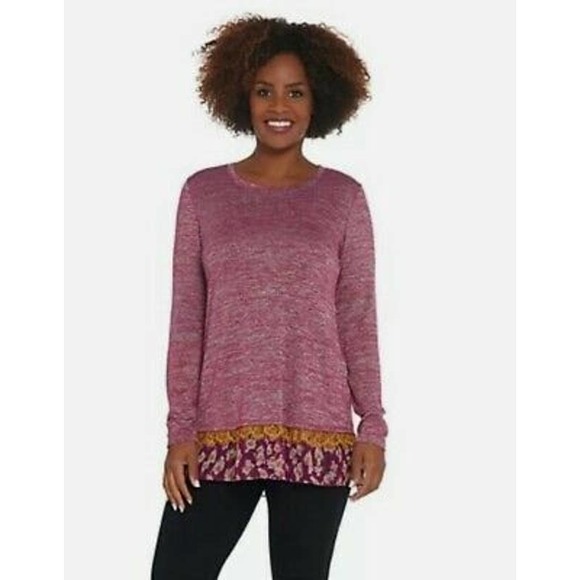 LOGO Lori Goldstein Space Dye Knit Top Mauve Small - Picture 1 of 9